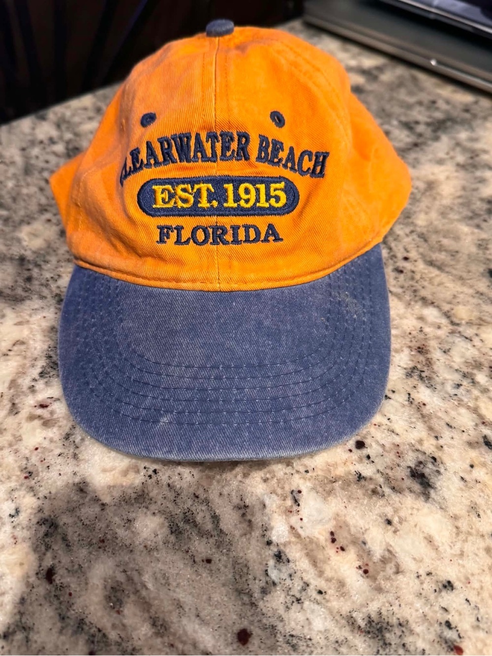 Vintage Clearwater Beach Florida EST. 1915 Orange and Blue Baseball Cap - OS